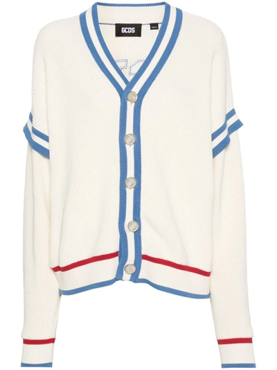 Shop Gcds Cotton Cardigan With Logo Patch In White