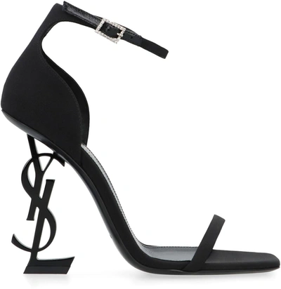Shop Saint Laurent Opyum Satin Sandals In Black