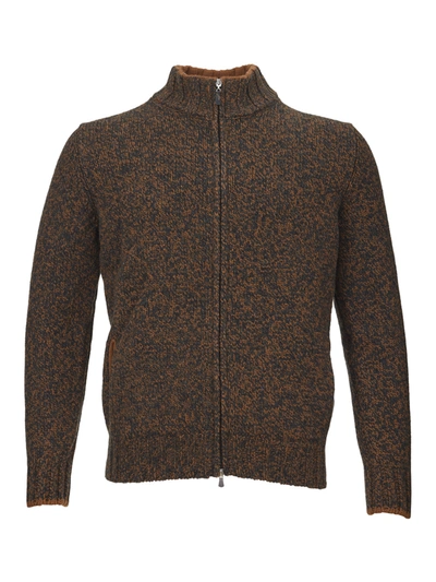 Shop Gran Sasso Brown Wool Mock Sweater With Zip