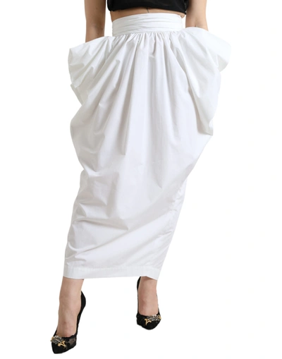 Shop Dolce & Gabbana White Cotton High Waist Pencil Cut Maxi Skirt