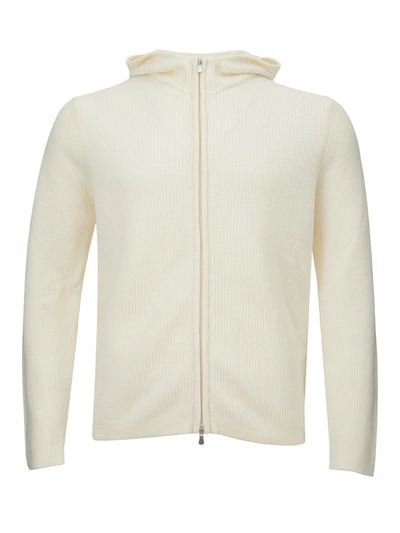 Shop Gran Sasso White Wool Hooded Cardigan With Zip