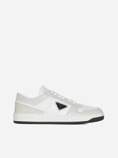 Shop Prada Downtown Leather Sneakers In White,ivory