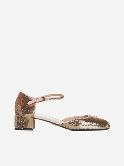Shop Prada Sequin-embellished Mary Jane Pumps In Cammeo,gold