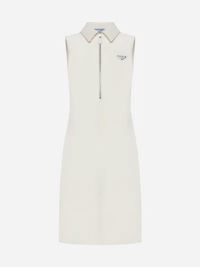 Shop Prada Silk-blend Polo Shirt Dress In Ivory