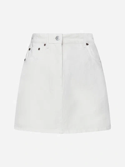 Shop Prada Denim Miniskirt In White