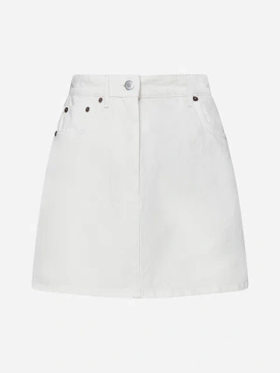 Prada Logo-appliqué Denim Mini Skirt In White