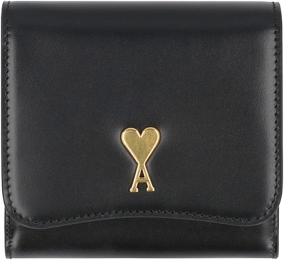 Shop Ami Alexandre Mattiussi Ami Paris Leather Wallet In Black