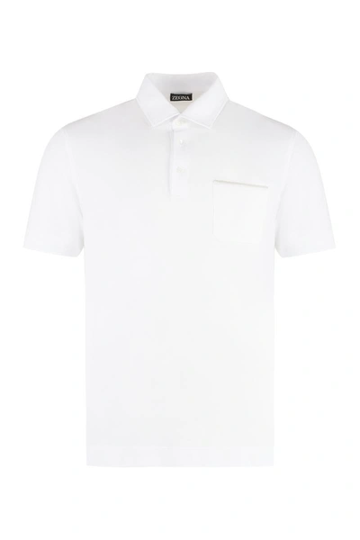 Shop Zegna Short Sleeve Cotton Pique Polo Shirt In White
