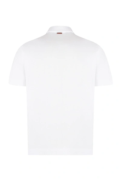 Shop Zegna Short Sleeve Cotton Pique Polo Shirt In White