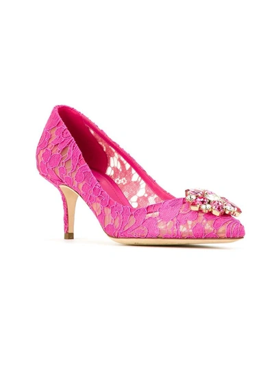 Shop Dolce & Gabbana Charmant Lace Pumps Shoes In Pink &amp; Purple