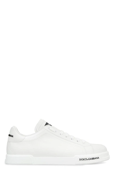 Shop Dolce & Gabbana Portofino Leather Low-top Sneakers In White