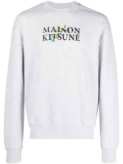 Shop Maison Kitsuné Logo Cotton Crewneck Sweashirt In Grey