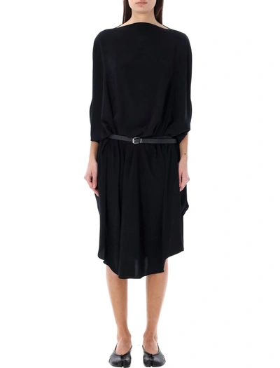 Shop Mm6 Maison Margiela Belted Circle Dress In Black