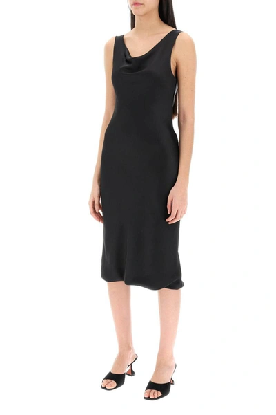 Shop Norma Kamali Drape Neck Satin Dress In Black