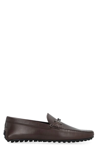 Shop Tod's Leather Loafers In Brown