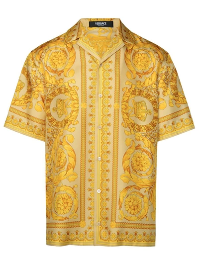 Shop Versace 'baroque' Gold Silk Shirt