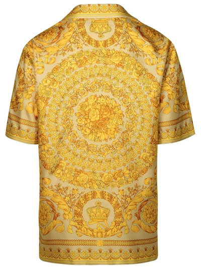 Shop Versace 'baroque' Gold Silk Shirt