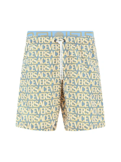 Shop Versace Swimwear In Azzurro+avorio