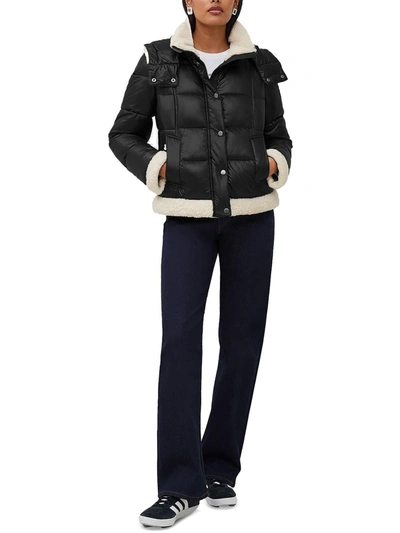 Shop French Connection Womens Sherpa Trim Quilted Puffer Jacket In Black