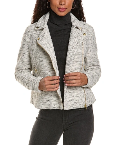 Shop Jaclyn Smith Tweed Wool-blend Moto Jacket In Grey
