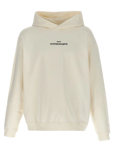 Shop Maison Margiela Logo Hoodie Sweatshirt White