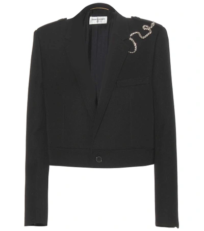 Saint Laurent Embellished Wool Jacket In Black