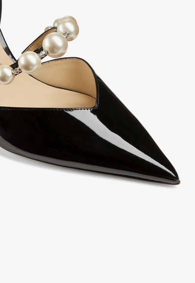 Shop Jimmy Choo Aurelie 85 Pearl Embellished Pumps In Patent Leather In Black