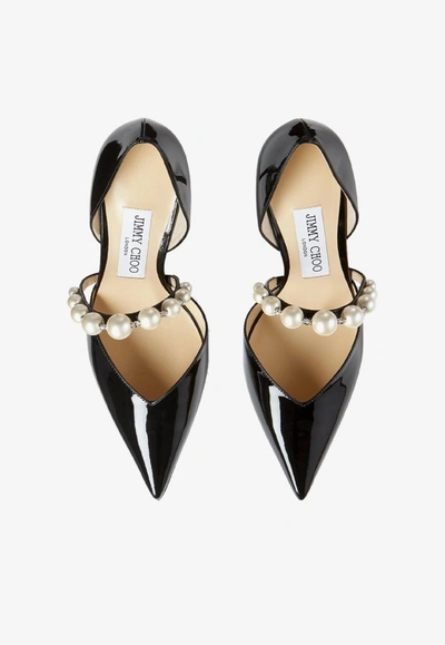 Shop Jimmy Choo Aurelie 85 Pearl Embellished Pumps In Patent Leather In Black