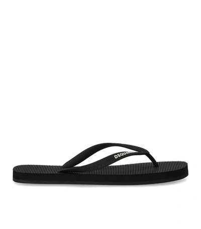 Shop Dsquared2 Black Flip Flops With Logo