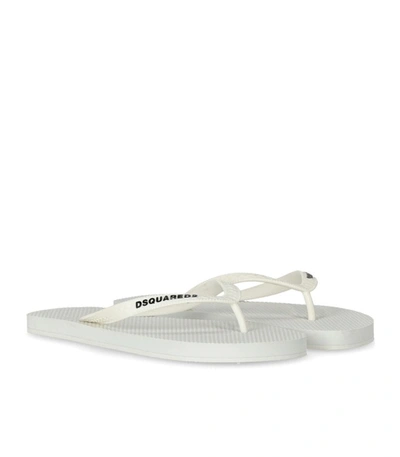 Shop Dsquared2 White Flip Flops With Logo