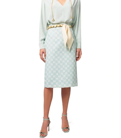Shop Elisabetta Franchi Acqua Monogram Belted Skirt In Green