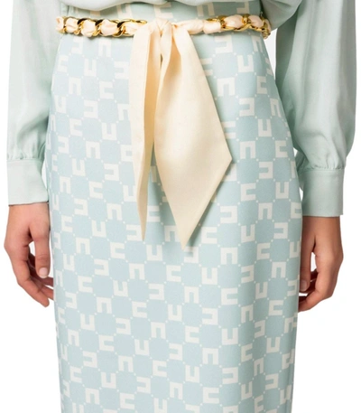 Shop Elisabetta Franchi Acqua Monogram Belted Skirt In Green