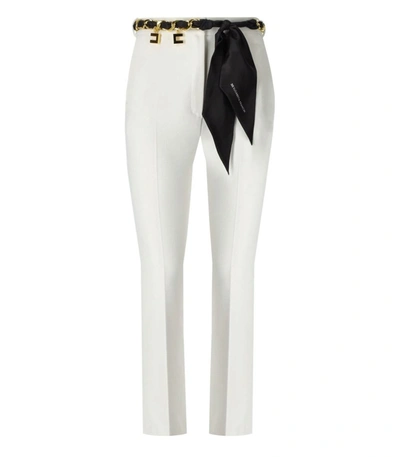 Shop Elisabetta Franchi Ivory Flare Trousers With Foulard Belt