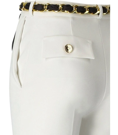 Shop Elisabetta Franchi Ivory Flare Trousers With Foulard Belt