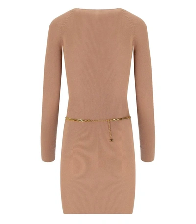 Shop Elisabetta Franchi Nude Knitted Dress With Twist Neck In Beige