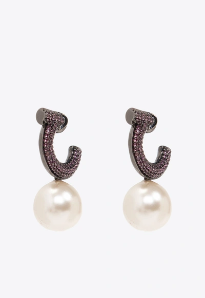 Shop Ferragamo Baroque Pearl Hoop Earrings In Silver