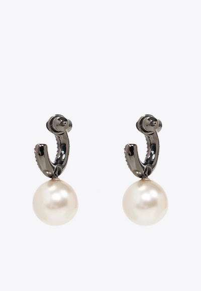 Shop Ferragamo Baroque Pearl Hoop Earrings In Silver