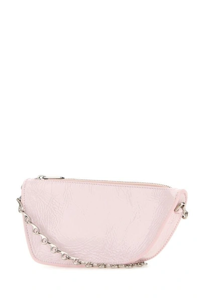 Shop Burberry Woman Pastel Pink Leather Micro Shield Shoulder Bag