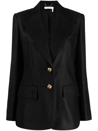 Shop Chloé Wool And Silk Blend Single-breasted Jacket In Black