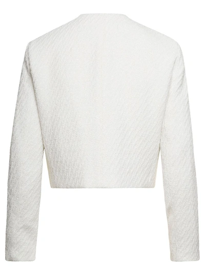 Shop Michael Michael Kors White Cropped Jacket With Golden Buttons In Tweed Woman