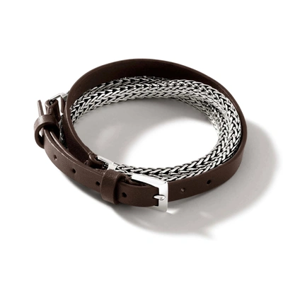 Shop John Hardy Icon Wrap Bracelet In Charcoal Brown Leather