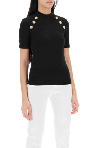 Shop Balmain T-shirt With Embossed Buttons In Black