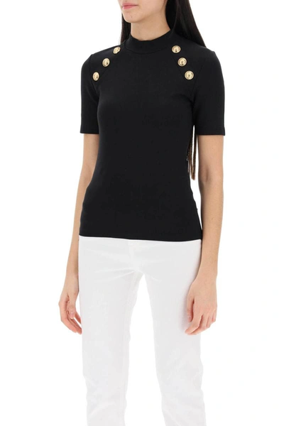 Shop Balmain T-shirt With Embossed Buttons In Black