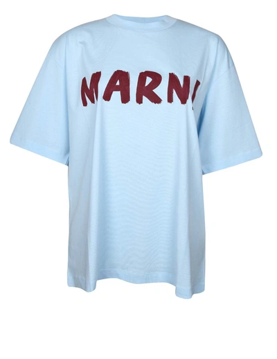 Shop Marni Cotton T-shirt In Light Blue
