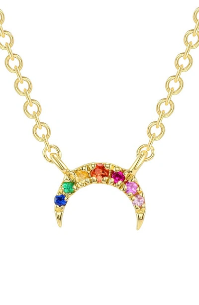 Shop Ron Hami 14k Gold Rainbow Gemstone Crescent Pendant Necklace In Gold/ Multi