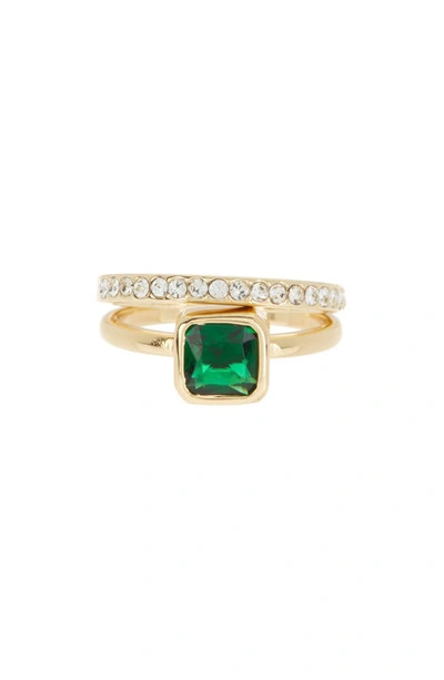 Shop Covet Crystal Solitaire Stacking Rings In Green