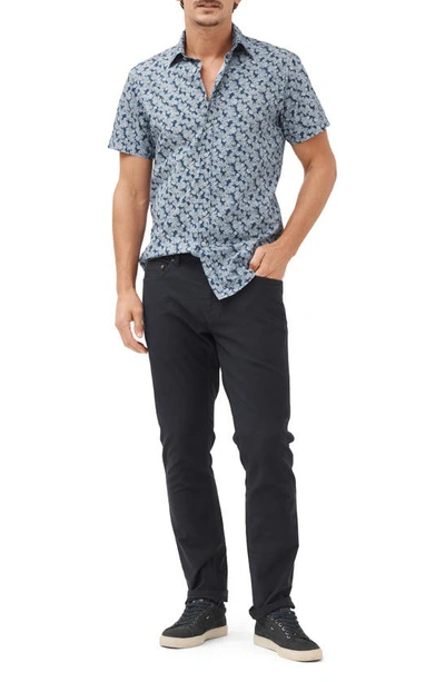 Rodd & Gunn Willowbank Leaf Print Short Sleeve Button-up Shirt In Deep Ocean