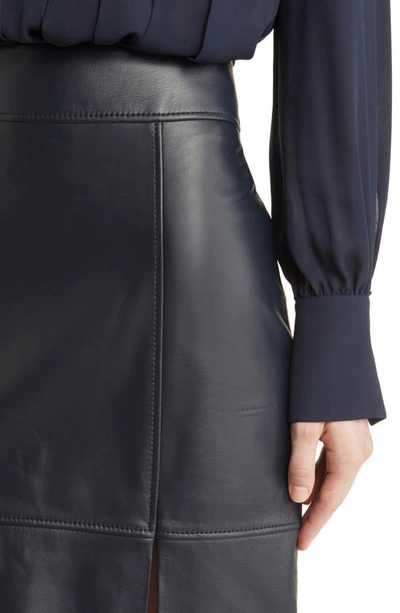 Shop Hugo Boss Setora Leather Pencil Skirt In Sky Captain