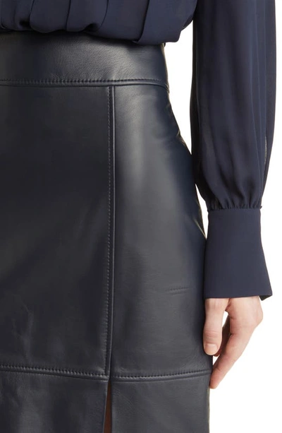 Hugo Boss Setora Leather Midi Skirt In Sky Captain
