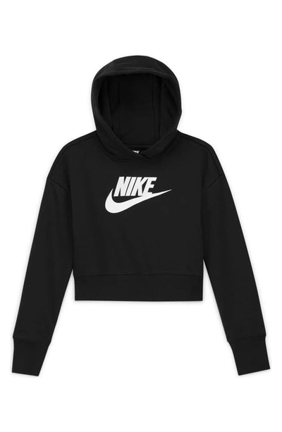 Shop Nike Kids' Club Crop Cotton Blend French Terry Hoodie In Black/white